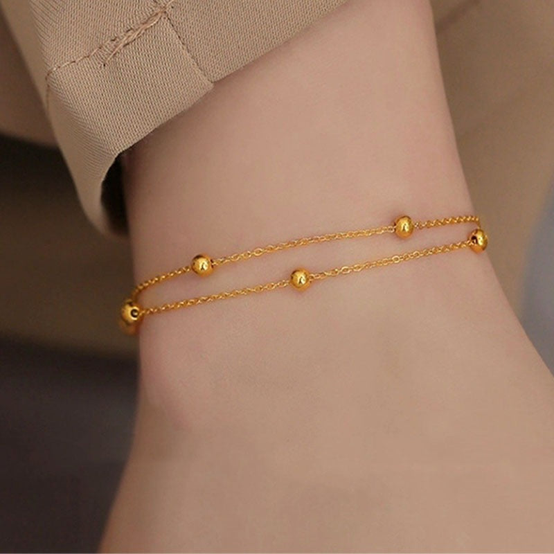 Gelang Kaki Rantai Emas untuk Wanita – Perhiasan Stainless Steel Anti Karat, Desain Simpel - 我的商店
