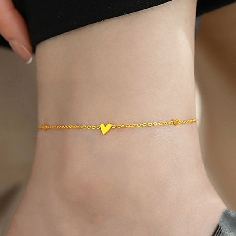 Gelang Kaki Rantai Emas untuk Wanita – Perhiasan Stainless Steel Anti Karat, Desain Simpel - 我的商店