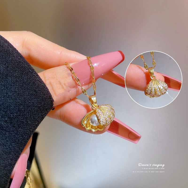 Kalung Wanita Mutiara Shell Inspirasi Kyle - Lapis Emas 18K, Kemasan Eksklusif, Elegan & Mewah! - 我的商店