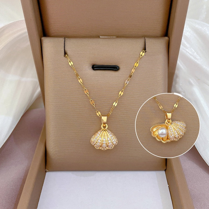 Kalung Wanita Mutiara Shell Inspirasi Kyle - Lapis Emas 18K, Kemasan Eksklusif, Elegan & Mewah! - 我的商店