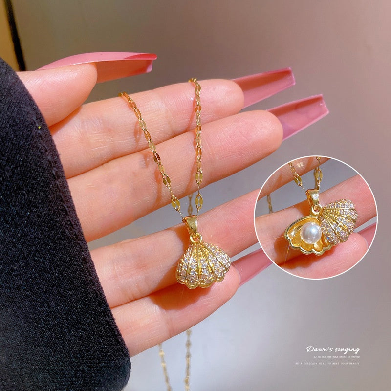 Kalung Wanita Mutiara Shell Inspirasi Kyle - Lapis Emas 18K, Kemasan Eksklusif, Elegan & Mewah! - 我的商店