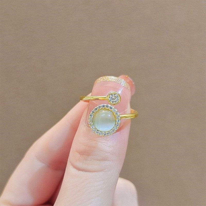 Cincin Cat Eye Adjustable Emas untuk Wanita - Singsing Stainless Steel | Perhiasan Hadiah Elegan - 我的商店