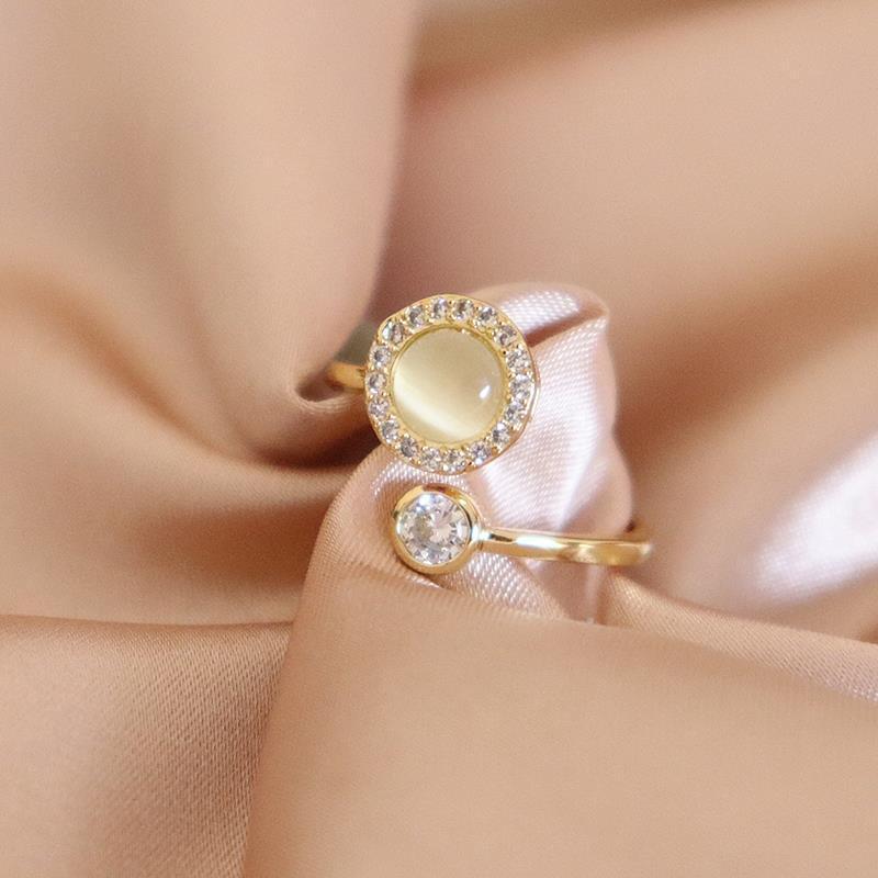 Cincin Cat Eye Adjustable Emas untuk Wanita - Singsing Stainless Steel | Perhiasan Hadiah Elegan - 我的商店