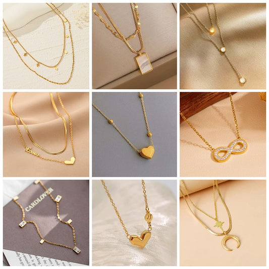 Kalung Titaniun wanita Anti Karat Strip Love Rantai Terbaru - 我的商店