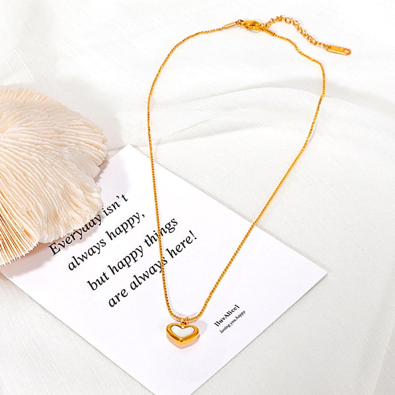 Kalung Choker Wanita Liontin Hati Kupu-Kupu - Stainless Steel Lapis Emas Putih, Elegan & Cocok untuk Setiap Acara! - 我的商店