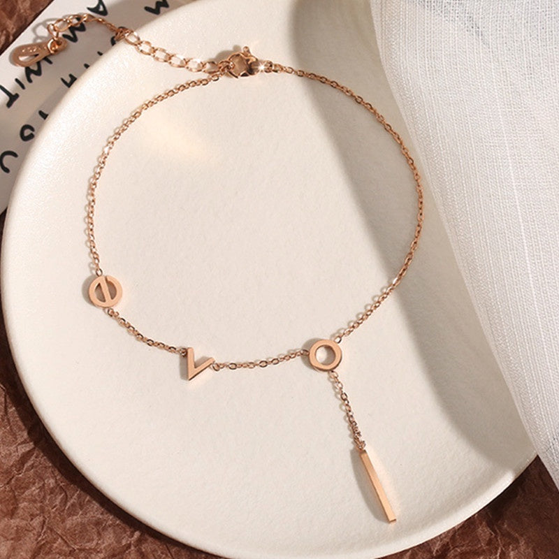 Gelang Kaki "LOVE" Wanita - Rantai Emas Stainless Steel Anti Kusam, Aksesoris Pantai - 我的商店