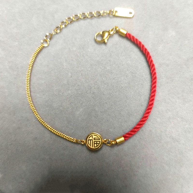 Gelang Lucky FU untuk Wanita - Rantai Emas Anti Pudar | Aksesoris Perhiasan Elegan - 我的商店