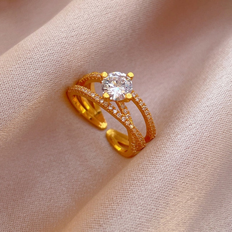 Cincin Berlian Adjustable untuk Wanita - Singsing Emas dengan Kotak Perhiasan | Aksesoris Elegan - 我的商店