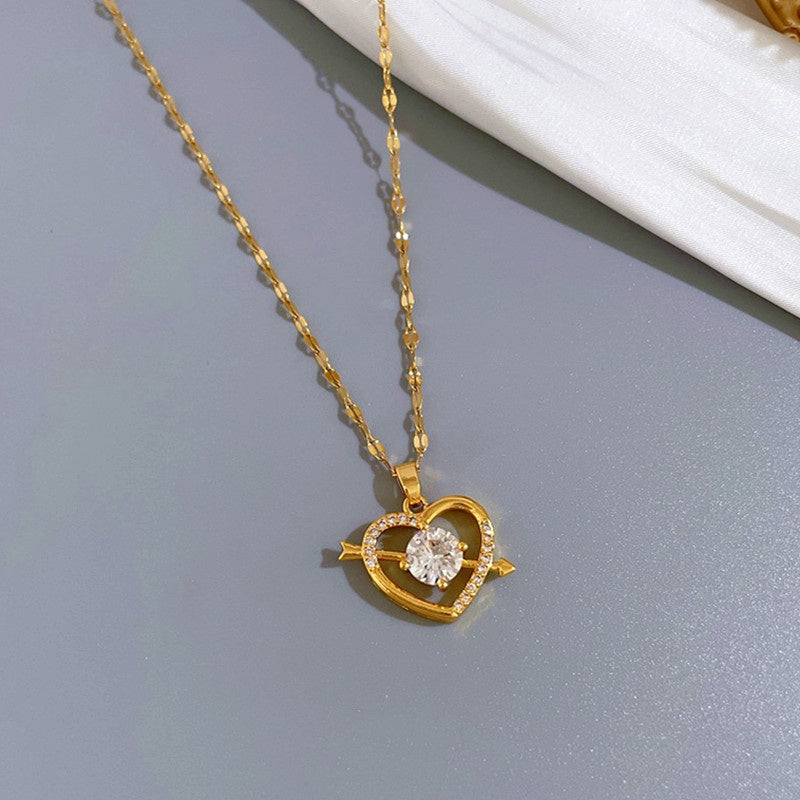 Kalung Couple Berlian Bentuk Hati - Stainless Steel Lapis Emas 18K, Hadiah Romantis untuk Pasangan - 我的商店