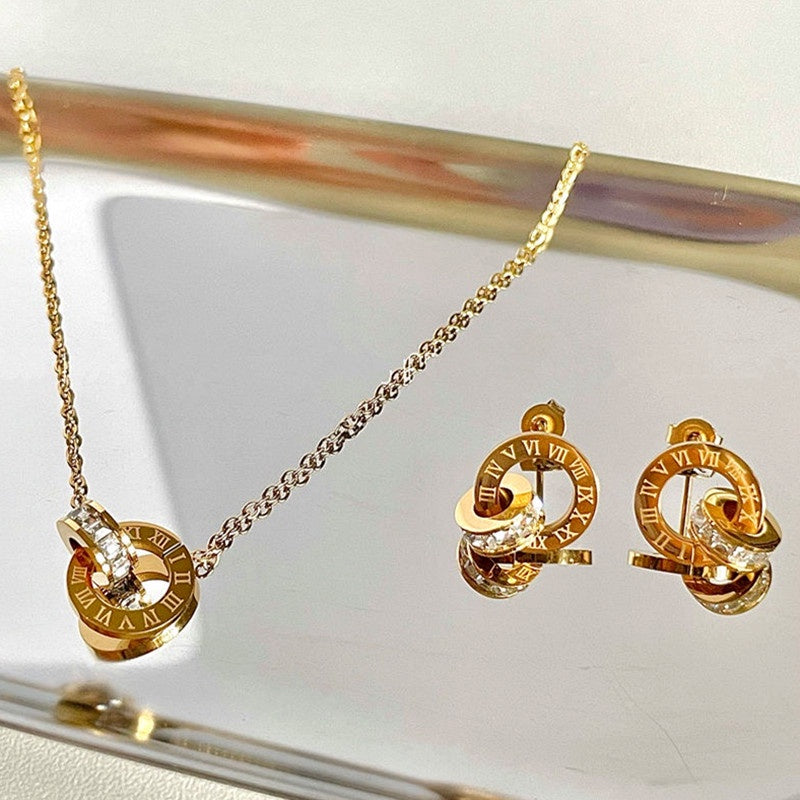 Anting Zirconia Roman Pembawa Keberuntungan - Emas Hypoallergenic Stainless Steel untuk Wanita - 我的商店