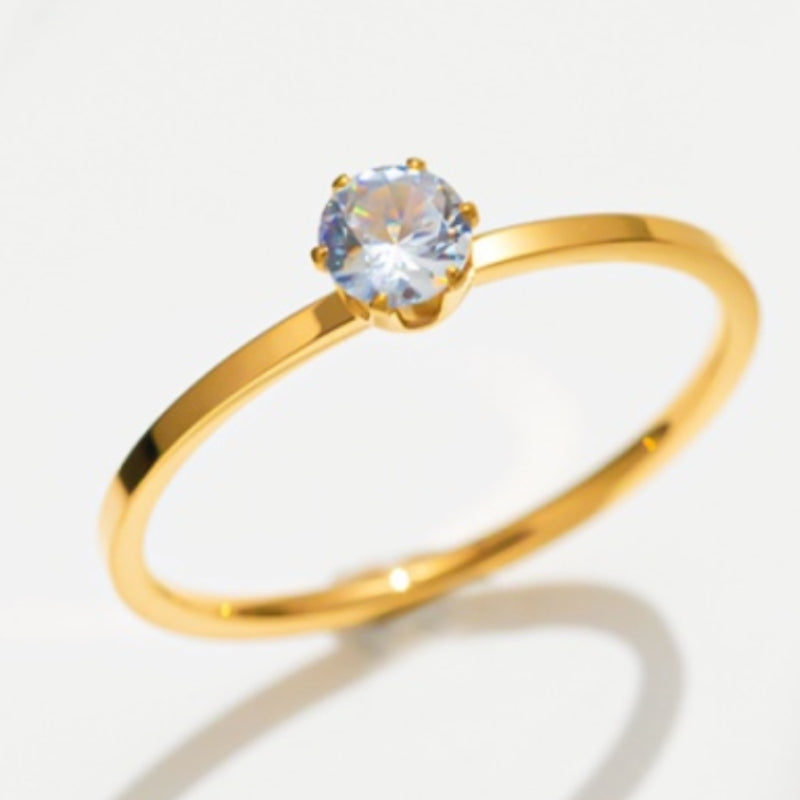 Cincin Berlian 1 Karat Wanita - Titanium Steel Lapis Rose Gold, Anti Karat untuk Tunangan & Pernikahan - 我的商店