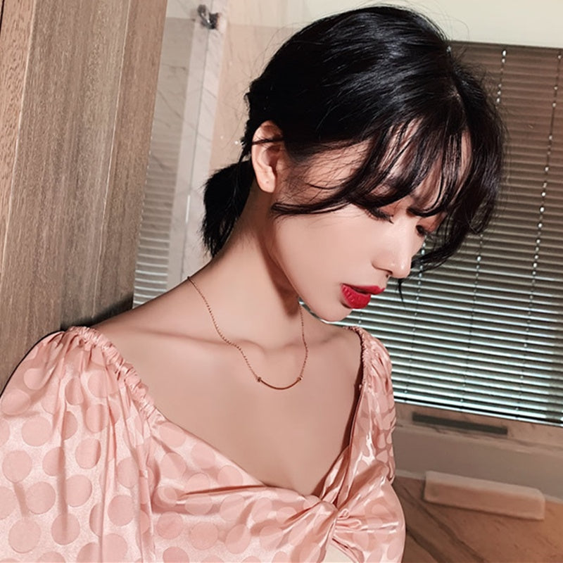 Kalung Senyum Emas Rose 18K - Rantai Klavikula Minimalis & Anti Karat untuk Wanita - 我的商店