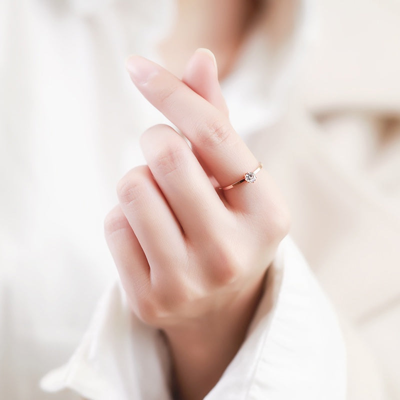 Cincin Tunangan Emas Rose - Berlian 1 Karat, Titanium Steel Anti Karat untuk Wanita - 我的商店