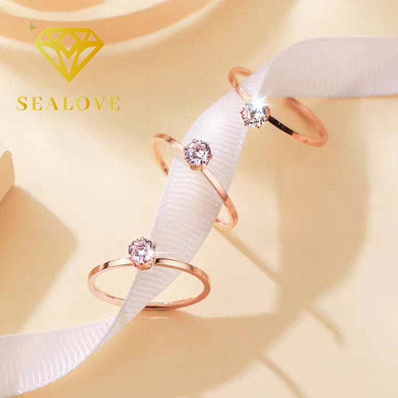 Cincin Berlian 1 Karat Wanita - Titanium Steel Lapis Rose Gold, Anti Karat untuk Tunangan & Pernikahan - 我的商店