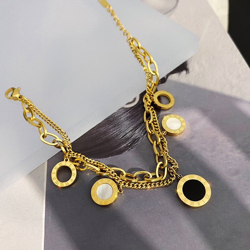 Gelang Wanita Roman - Rantai Emas Lapis Ganda Stainless Steel Anti Pudar - 我的商店