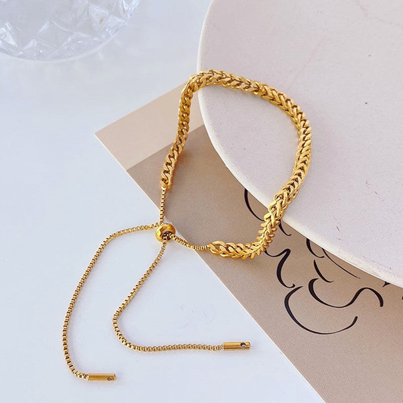 Gelang Wanita Klasik - Rantai Emas Stainless Steel Anti Kusam, Hadiah Elegan - 我的商店