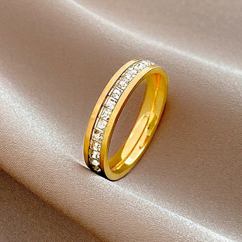 Cincin Wanita Stainless Steel - Lapis Emas, Tidak Kusam & Tidak Pudar, Elegan & Trendi! - 我的商店