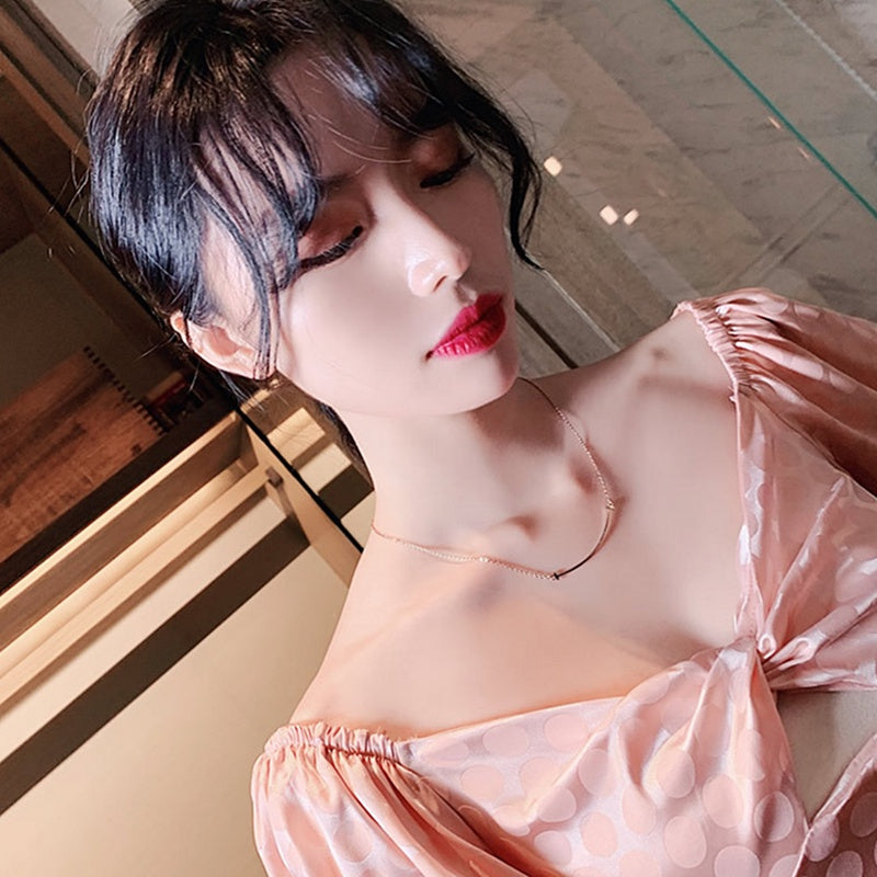 Kalung Senyum Emas Rose 18K - Rantai Klavikula Minimalis & Anti Karat untuk Wanita - 我的商店