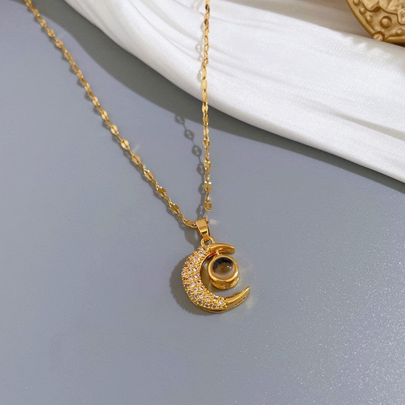 Kalung Bulan dan Bintang Kwintas untuk Pasangan - Stainless Steel Hypoallergenic | Perhiasan Hadiah untuk Pacar - 我的商店