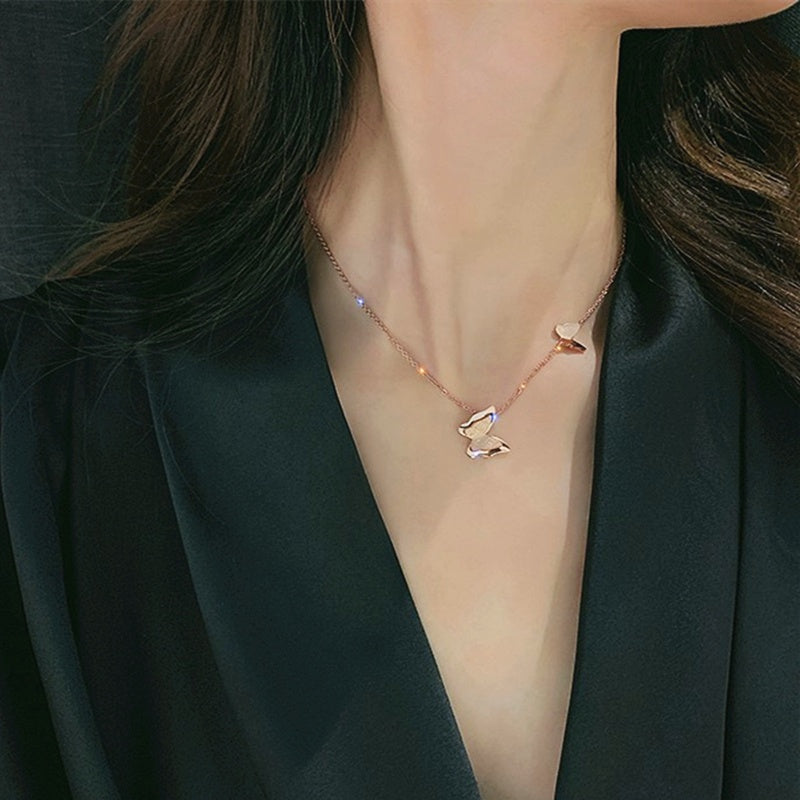 Kalung Liontin Kupu-Kupu Emas 18K - Stainless Steel Anti Kusam & Anti Karat untuk Wanita - 我的商店