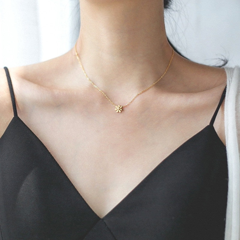 Kalung Choker Korean Daisy untuk Wanita - Pendant Bunga Emas Sederhana | Aksesoris Perhiasan Elegan - 我的商店