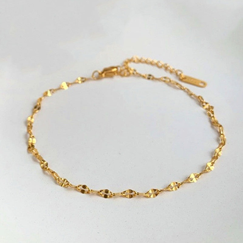Gelang Kaki Rantai Emas untuk Wanita – Perhiasan Stainless Steel Anti Karat, Desain Simpel - 我的商店