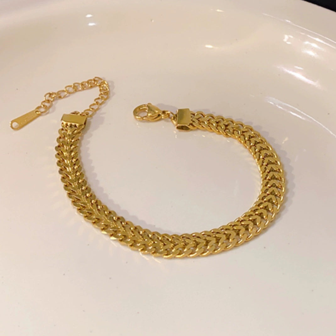Gelang Wanita Lapis Emas 18K - Stainless Steel, Elegan, Trendi & Cocok untuk Prom! - 我的商店