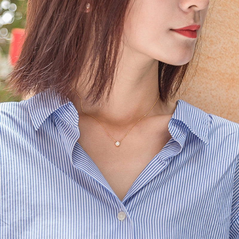 Kalung Choker Stainless Steel Gaya Korea - Liontin Berlian Mewah dengan Rose Gold, Aksesoris Wanita Elegan - 我的商店