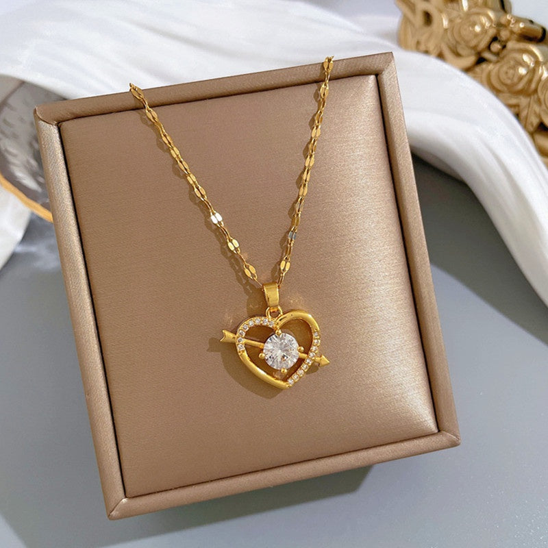 Kalung Couple Berlian Bentuk Hati - Stainless Steel Lapis Emas 18K, Hadiah Romantis untuk Pasangan - 我的商店