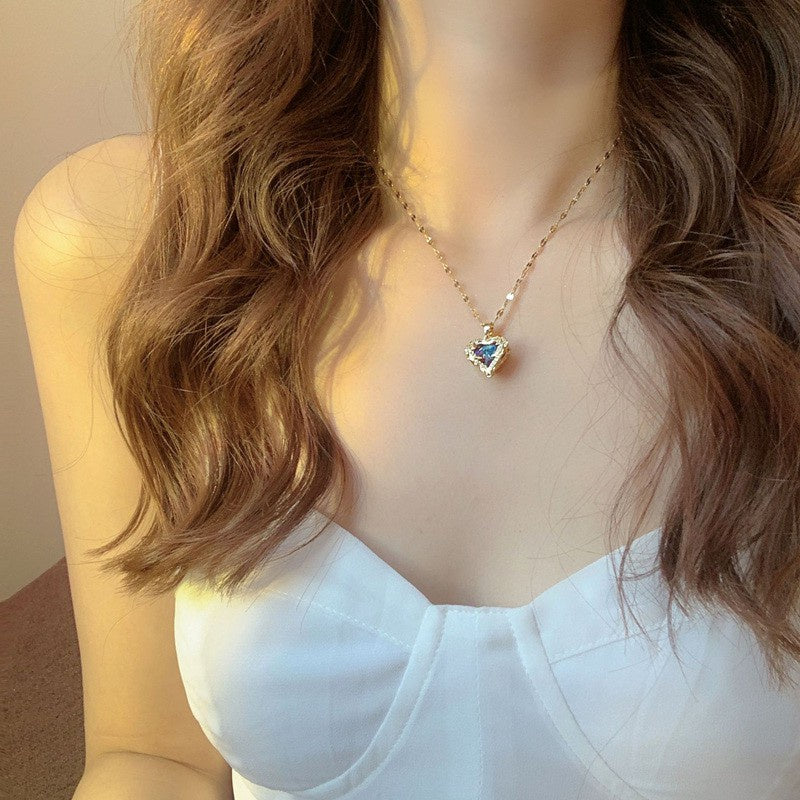 Kalung Wanita Liontin Heart of the Ocean - Stainless Steel Lapis Emas 18K, Tidak Kusam, Elegan & Trendi! - 我的商店