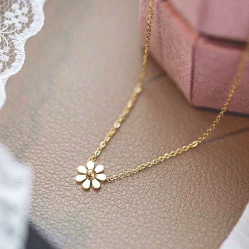 Kalung Choker Korean Daisy untuk Wanita - Pendant Bunga Emas Sederhana | Aksesoris Perhiasan Elegan - 我的商店
