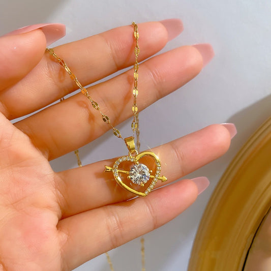 Kalung Couple Berlian Bentuk Hati - Stainless Steel Lapis Emas 18K, Hadiah Romantis untuk Pasangan - 我的商店