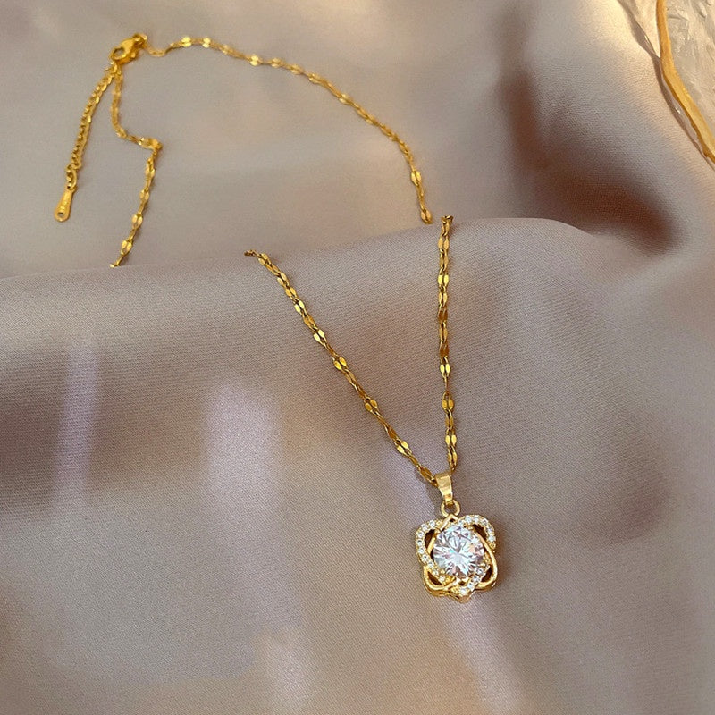 Kalung Couple Berlian Gaya Korea - Dua Hati Stainless Steel Lapis Emas, Hadiah Spesial - 我的商店