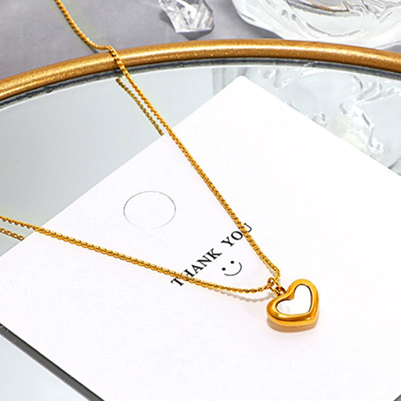 Kalung Choker Wanita Liontin Hati Kupu-Kupu - Stainless Steel Lapis Emas Putih, Elegan & Cocok untuk Setiap Acara! - 我的商店