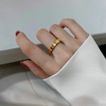 Cincin Trendy Titanium Anti Karat Tiga Warna ada mata dan tanpa mata menerima reseller - 我的商店