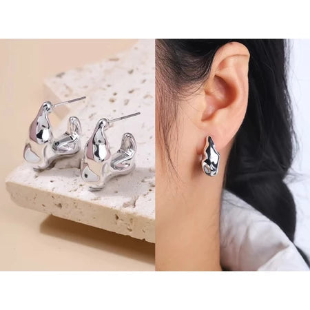 Anting hijab setengah bulat anting titanium steel perhiasan anting sederhana - 我的商店