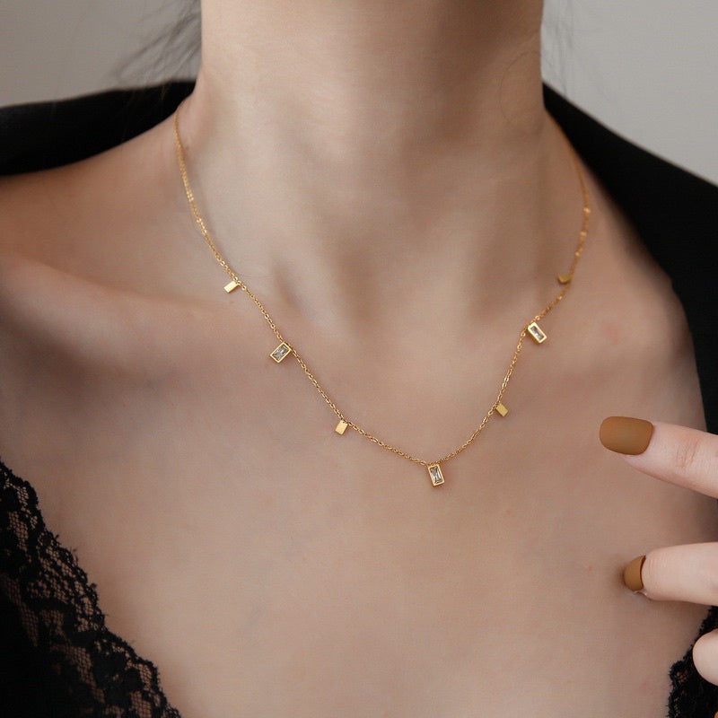 kalung permata kecil titanium cantik - Stainless Steel Anti Kusam, Aksesoris Prom & Hadiah Ulang Tahun, Grosir Harga Terbaik