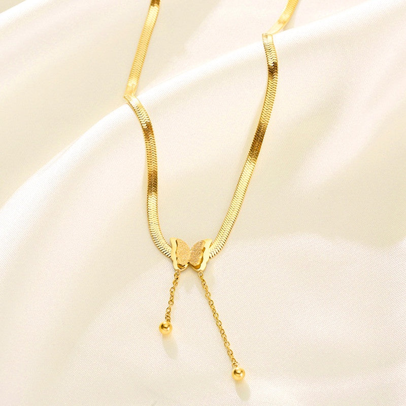 Kalung Kupu-Kupu Emas 18K - Stainless Steel Anti Pudar & Hypoallergenic | Perhiasan Wanita Elegant - 我的商店