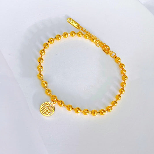 Gelang FU Beads Wanita - Gelang Stainless Steel Emas Vintage Anti Kusam, Aksesoris Pembawa Keberuntungan - 我的商店