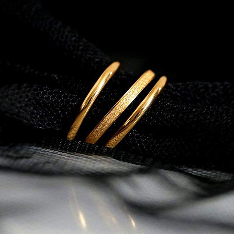 Cincin Wanita Stainless Steel - Lapis Emas, Tidak Kusam & Tidak Pudar, Elegan & Trendi! - 我的商店