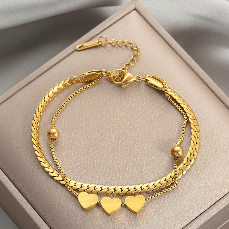 Gelang Clover Stainless Steel untuk Wanita – Anti Pudar, Warna Emas, Desain Elegan - 我的商店