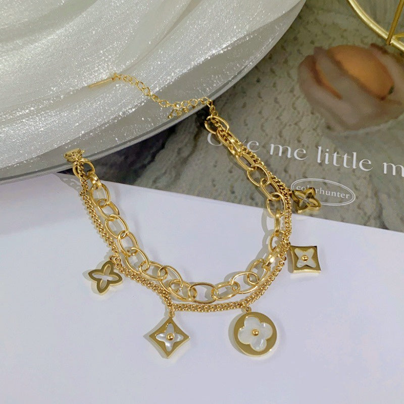 Gelang Clover Stainless Steel untuk Wanita – Anti Pudar, Warna Emas, Desain Elegan - 我的商店