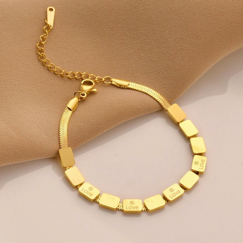 Gelang Emas untuk Wanita - Rantai Stainless Steel Anti Pudar | Bangle Aksesoris Perhiasan Elegan - 我的商店