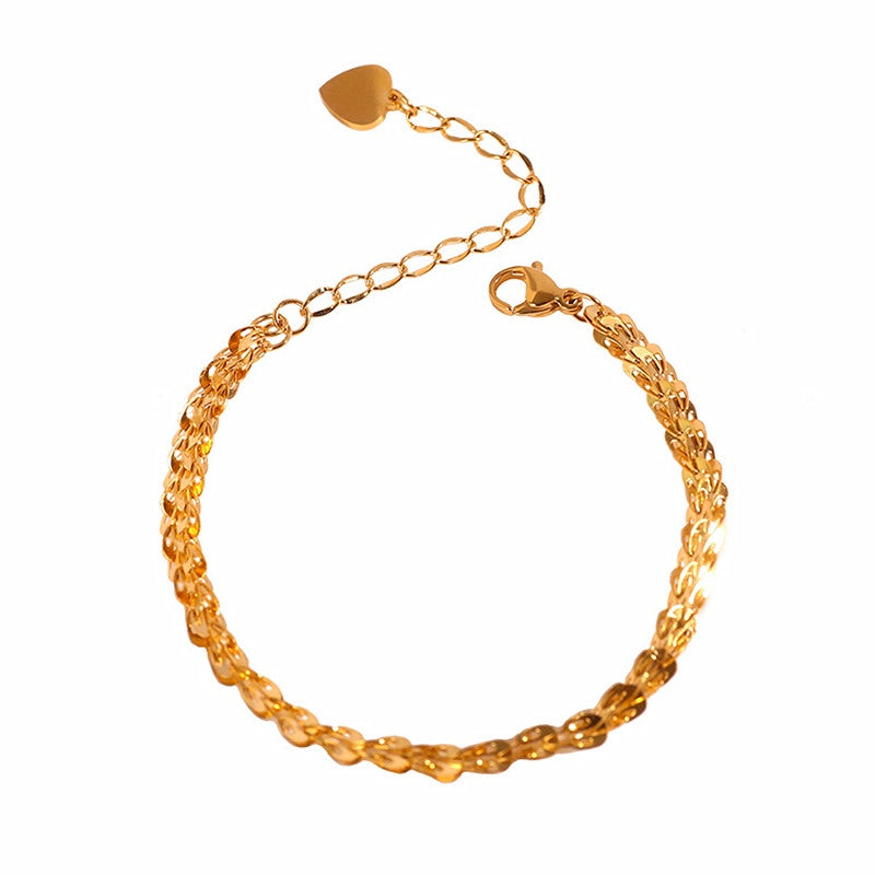 Gelang Minimalis Emas 18K Wanita - Stainless Steel Anti Kusam Pembawa Keberuntungan - 我的商店