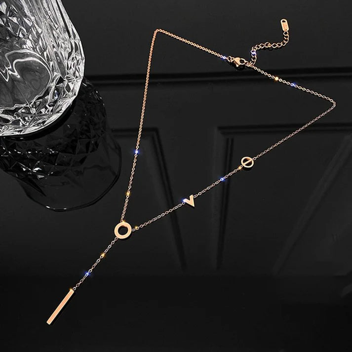 Kalung Love Letters Wanita - Liontin Huruf Romantis Stainless Steel Anti Kusam - 我的商店