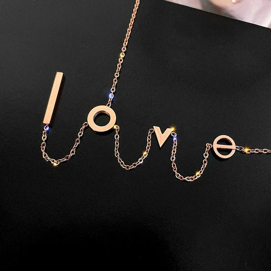 Kalung Love Letters Wanita - Liontin Huruf Romantis Stainless Steel Anti Kusam - 我的商店