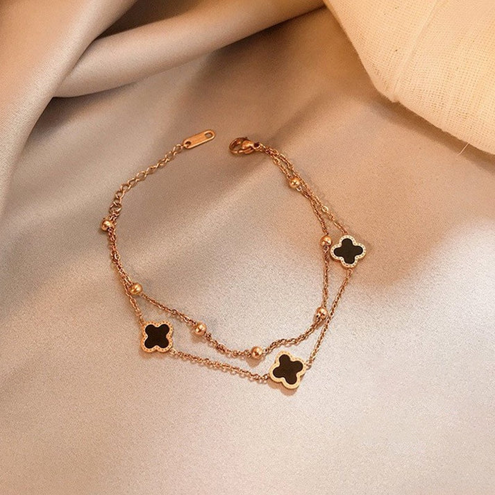 Gelang Keberuntungan Daun Semanggi untuk Wanita – Bangle Stainless Steel Vintage, Anti Karat & Fashionable - 我的商店