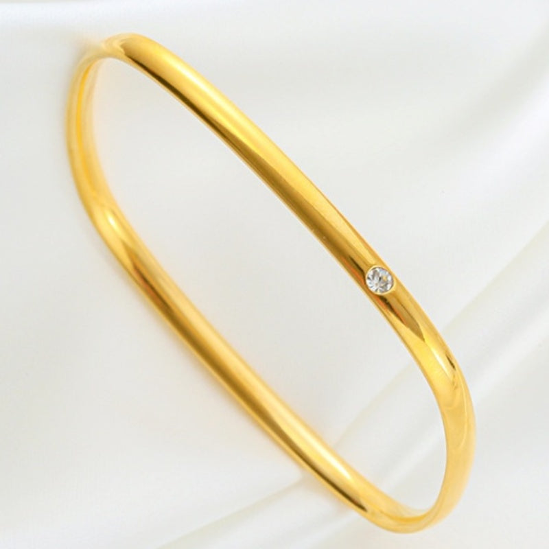 Gelang Wanita Vintage Minimalis - Stainless Steel Lapis Emas 18K Anti Kusam, Aksesoris Fashion Elegan - 我的商店