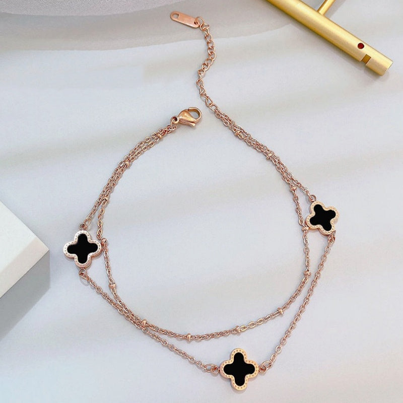 Gelang Keberuntungan Daun Semanggi untuk Wanita – Bangle Stainless Steel Vintage, Anti Karat & Fashionable - 我的商店