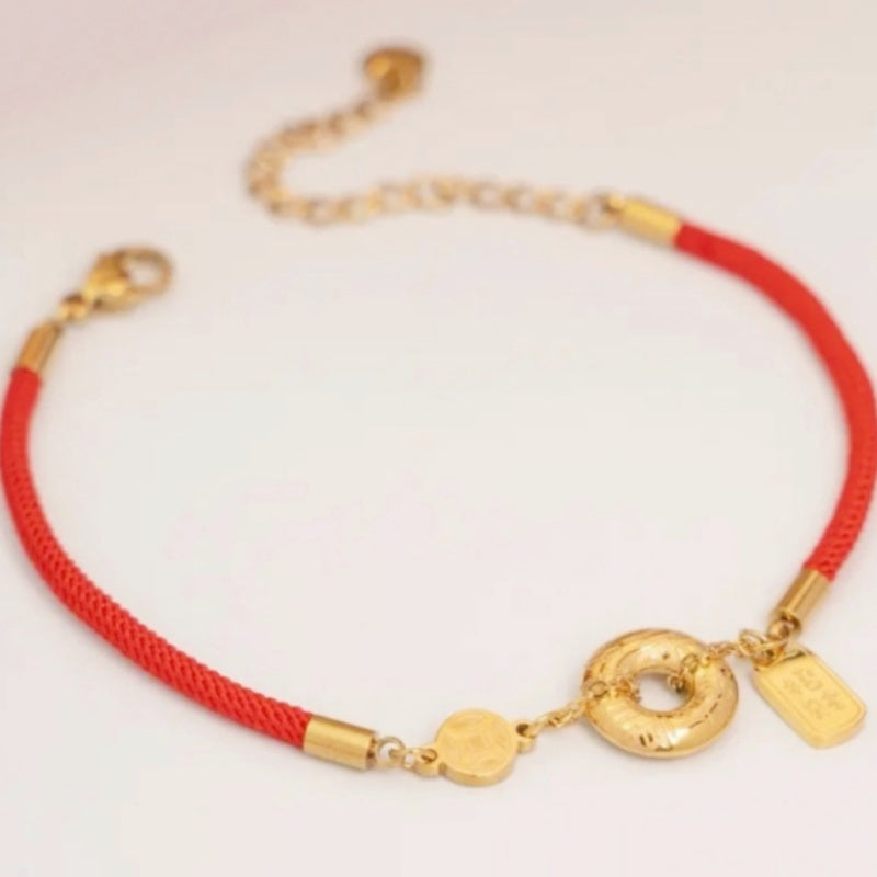 Gelang Rantai Wanita Emas 18K - Liontin Pembawa Keberuntungan, Hadiah Ulang Tahun 2025 - 我的商店